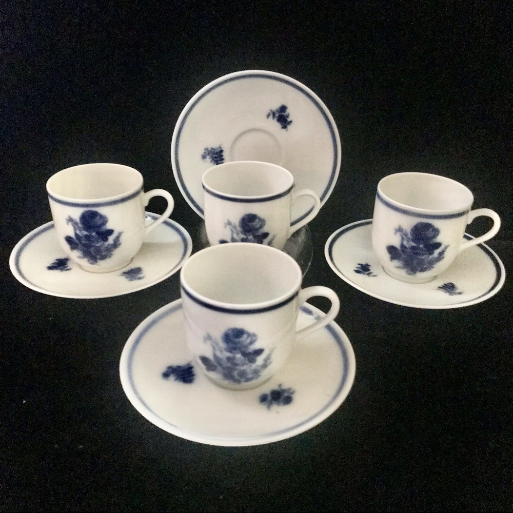 Vintage Tea Cups Saucers Set Mosa Maastricht Holland Blue Roses